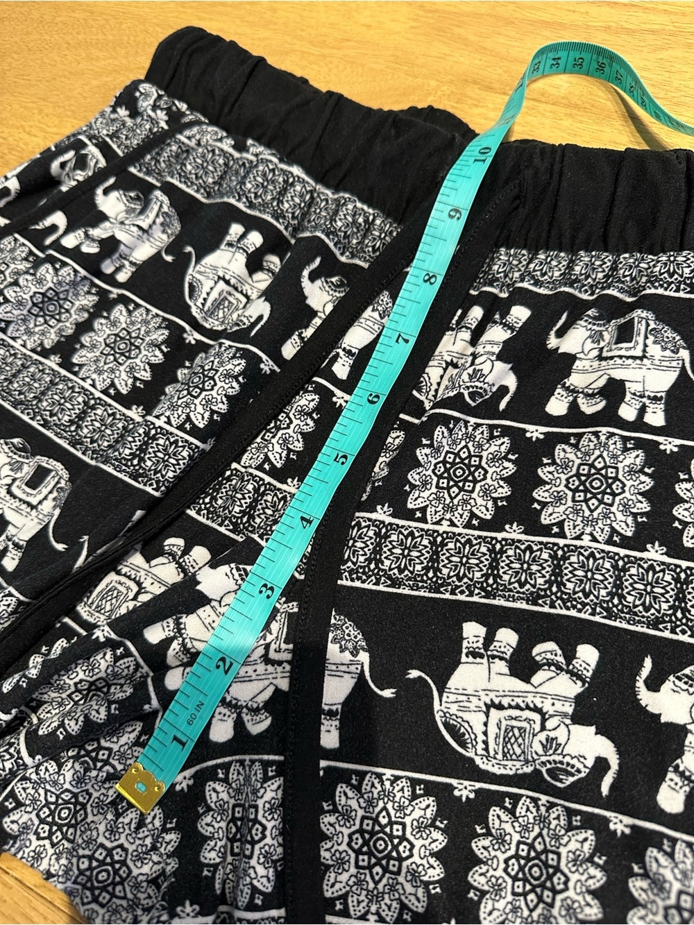 Black and White Elephant Print Jogger Pants with Elastic Waist Band Size Small - Picture 7 of 12